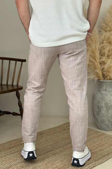 SEMI ELASTIC WAIST ONE COLOR MEN PANTS POWDER/PUDER - 4