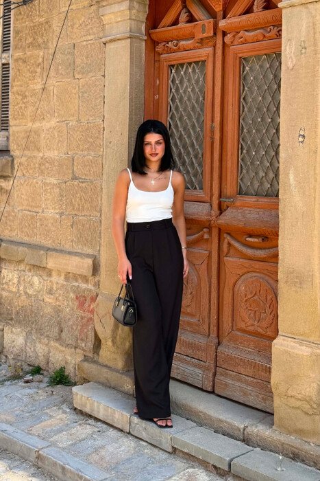 SEMI ELASTIC WAIST ONE COLOR WOMAN TROUSERS BLACK/ E ZEZE - 5