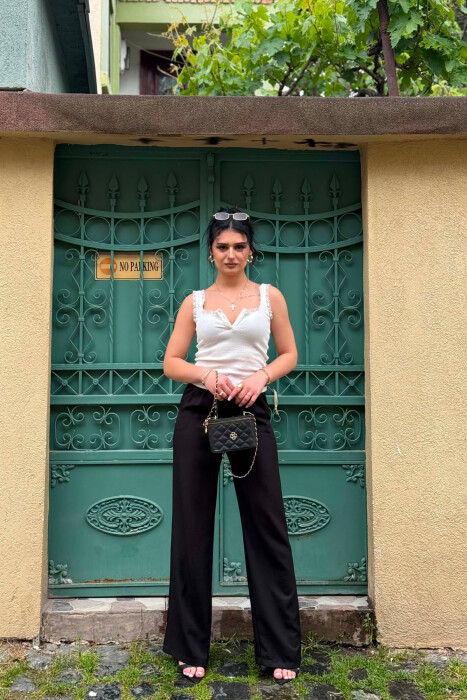SEMI ELASTIC WAIST ONE COLOR WOMAN TROUSERS BLACK/ E ZEZE 