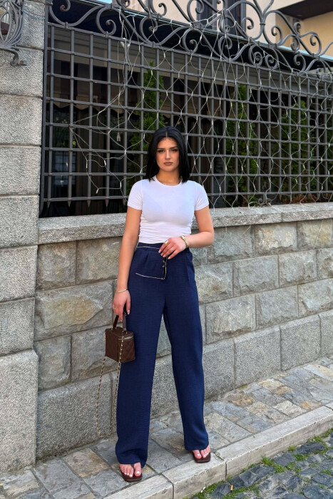 SEMI ELASTIC WAIST ONE COLOR WOMAN TROUSERS BLUE/BLU 