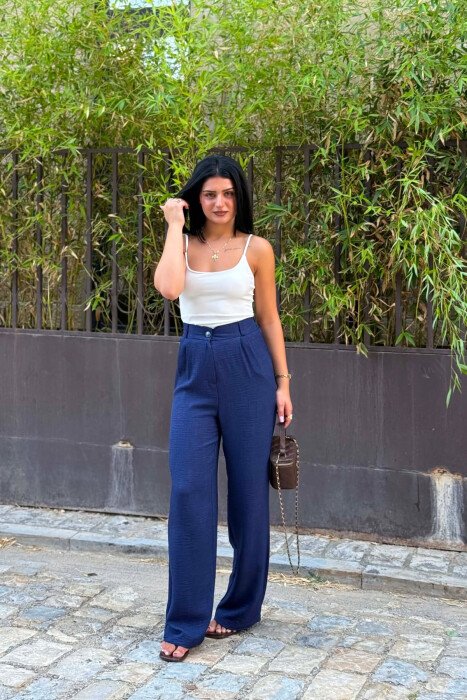 SEMI ELASTIC WAIST ONE COLOR WOMAN TROUSERS BLUE/BLU 