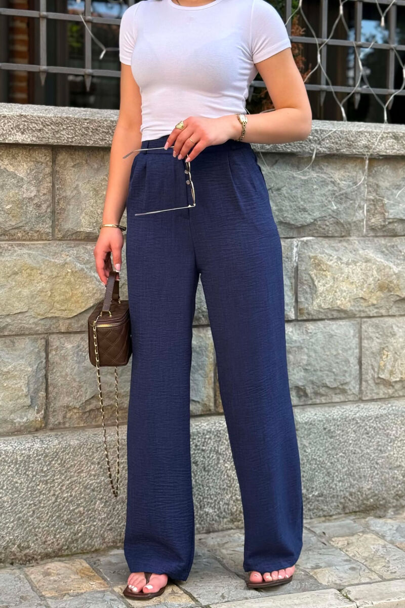SEMI ELASTIC WAIST ONE COLOR WOMAN TROUSERS BLUE/BLU - 2