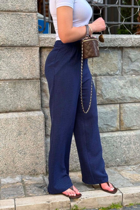 SEMI ELASTIC WAIST ONE COLOR WOMAN TROUSERS BLUE/BLU - 4