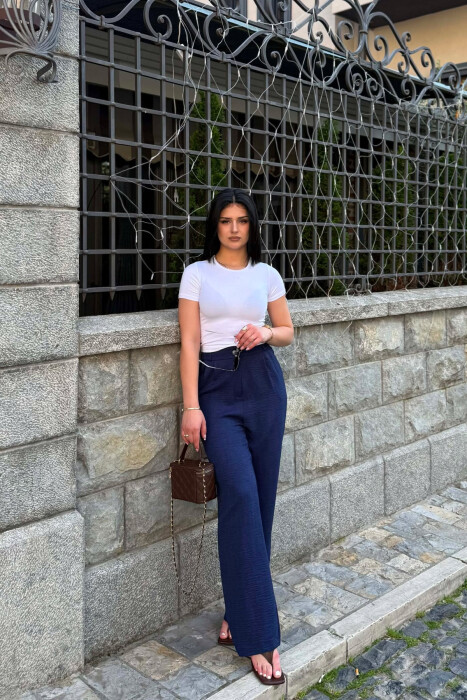 SEMI ELASTIC WAIST ONE COLOR WOMAN TROUSERS BLUE/BLU - 5