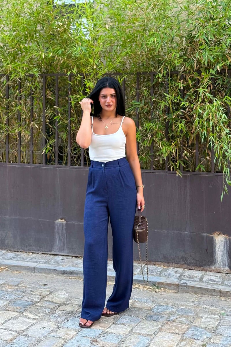SEMI ELASTIC WAIST ONE COLOR WOMAN TROUSERS BLUE/BLU - 1