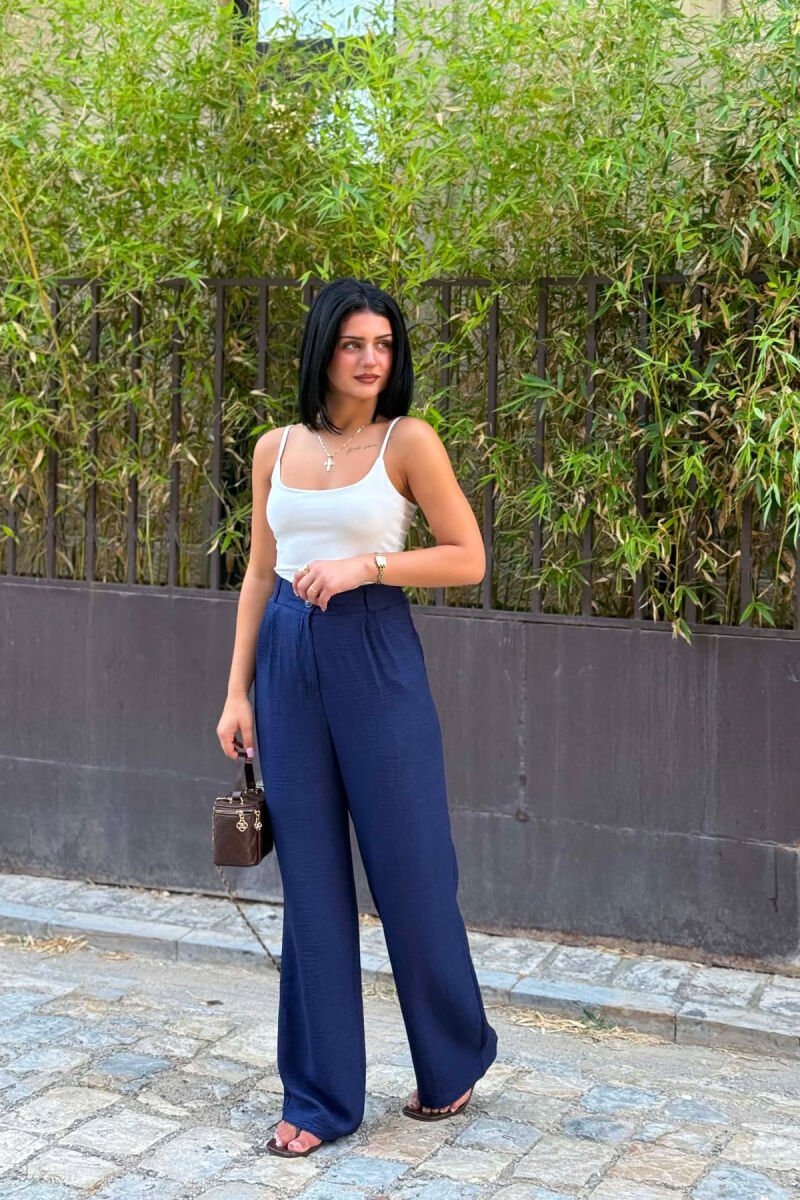 SEMI ELASTIC WAIST ONE COLOR WOMAN TROUSERS BLUE/BLU - 2