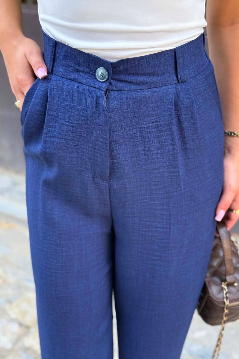 SEMI ELASTIC WAIST ONE COLOR WOMAN TROUSERS BLUE/BLU - 5