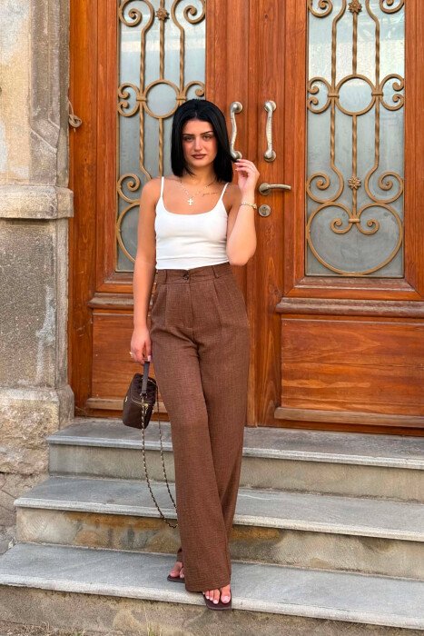 SEMI ELASTIC WAIST ONE COLOR WOMAN TROUSERS BROWN/KAFE 