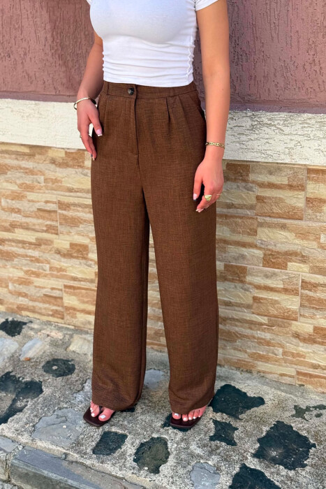 SEMI ELASTIC WAIST ONE COLOR WOMAN TROUSERS BROWN/KAFE - 2