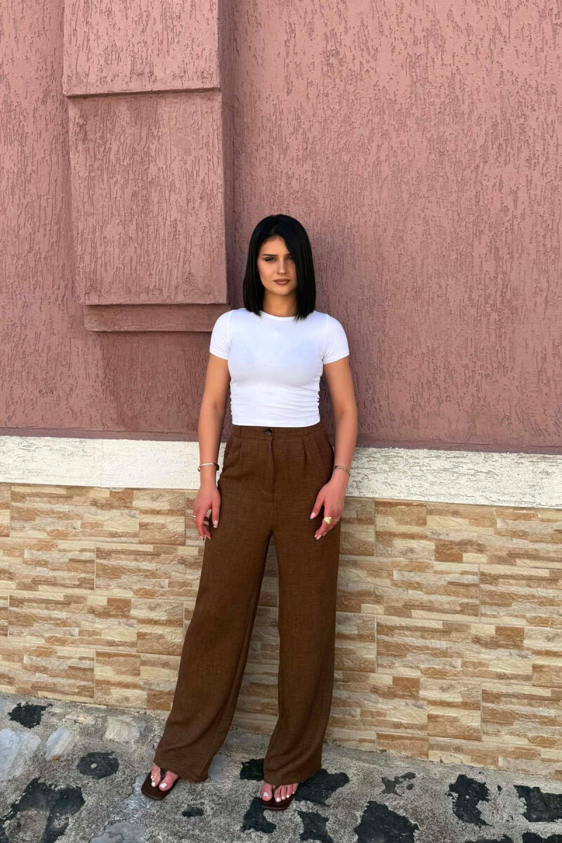 SEMI ELASTIC WAIST ONE COLOR WOMAN TROUSERS BROWN/KAFE - 3