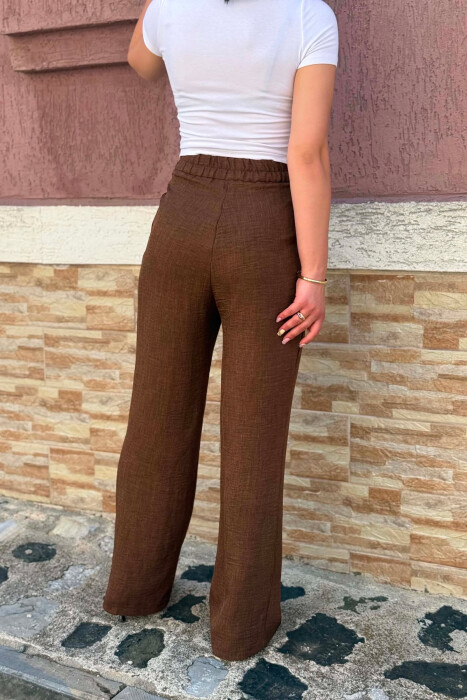SEMI ELASTIC WAIST ONE COLOR WOMAN TROUSERS BROWN/KAFE - 4