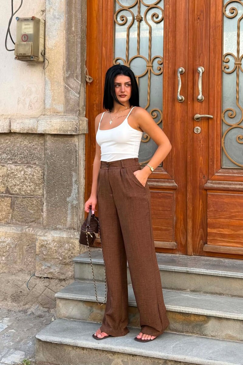 SEMI ELASTIC WAIST ONE COLOR WOMAN TROUSERS BROWN/KAFE - 2
