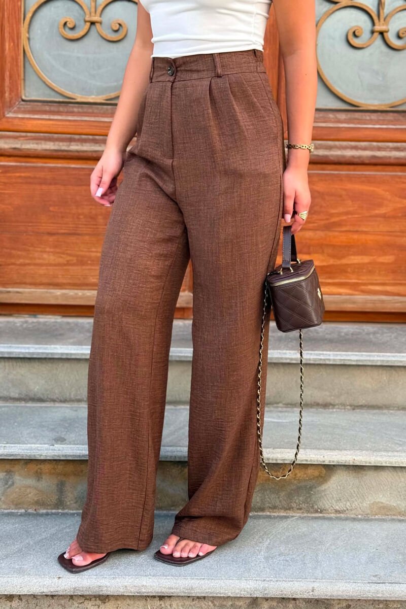 SEMI ELASTIC WAIST ONE COLOR WOMAN TROUSERS BROWN/KAFE - 4