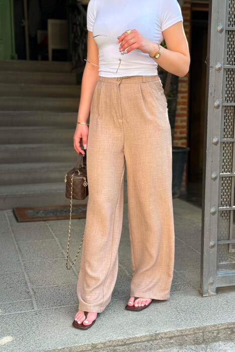 SEMI ELASTIC WAIST ONE COLOR WOMAN TROUSERS DARK BEIGE/BEZHE ERRET - 2
