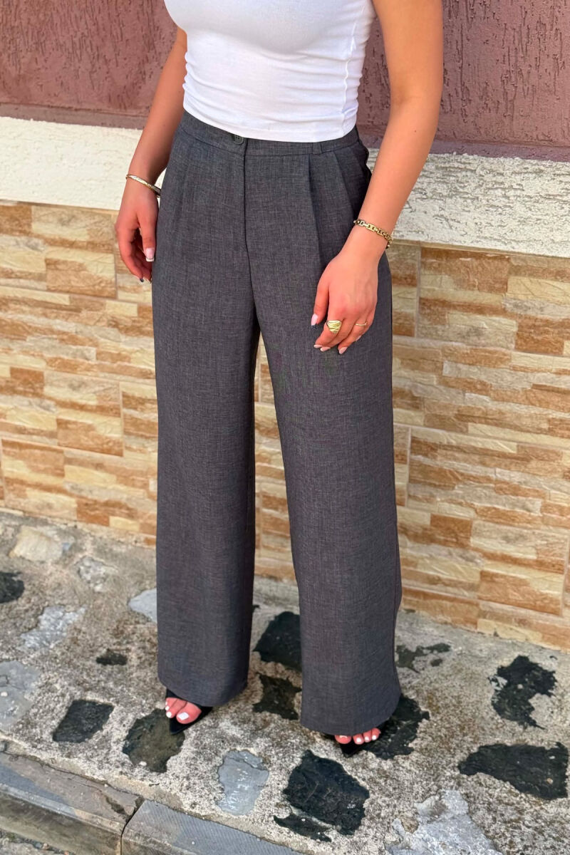SEMI ELASTIC WAIST ONE COLOR WOMAN TROUSERS DARK GREY/GEE - 2