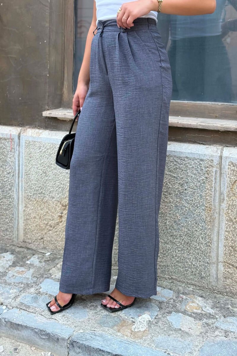 SEMI ELASTIC WAIST ONE COLOR WOMAN TROUSERS DARK GREY/GEE - 2