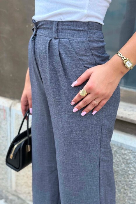 SEMI ELASTIC WAIST ONE COLOR WOMAN TROUSERS DARK GREY/GEE - 3