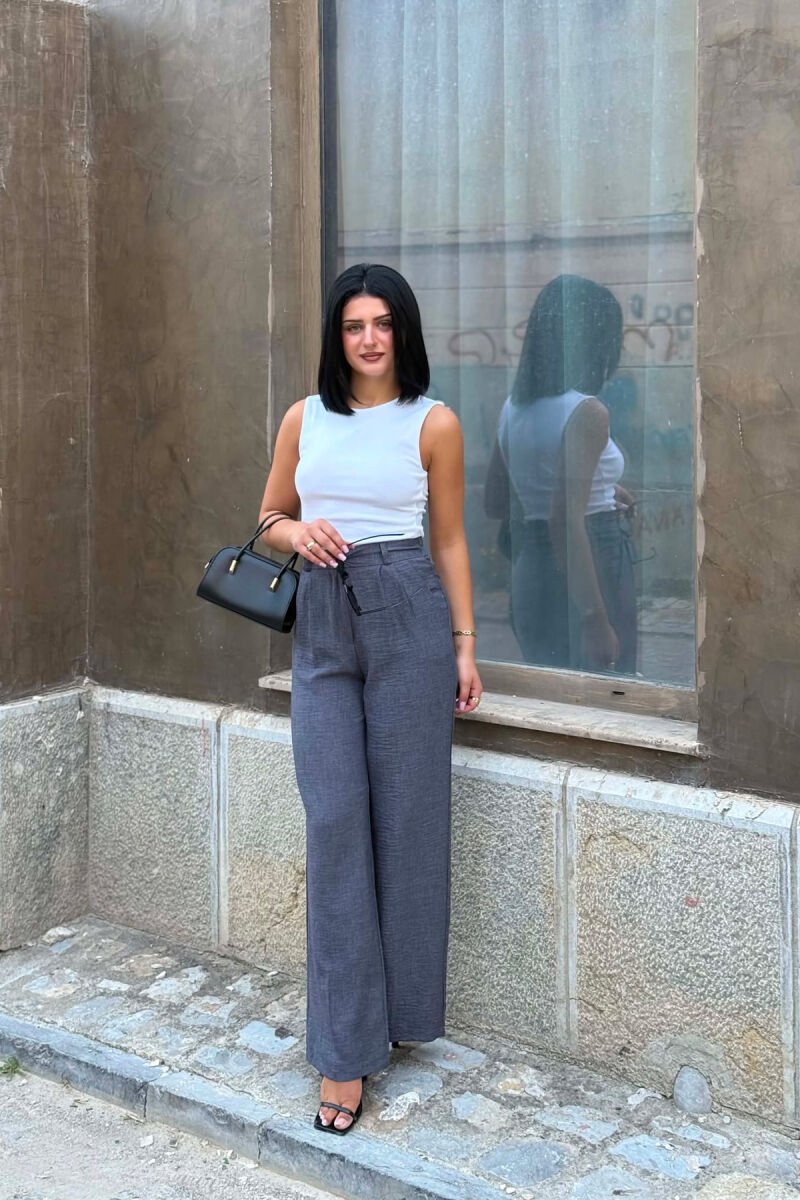 SEMI ELASTIC WAIST ONE COLOR WOMAN TROUSERS DARK GREY/GEE - 6