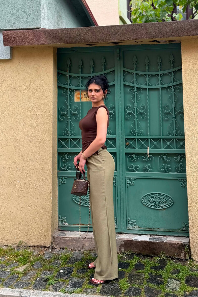 SEMI ELASTIC WAIST ONE COLOR WOMAN TROUSERS GREEN/JESHILE - 2