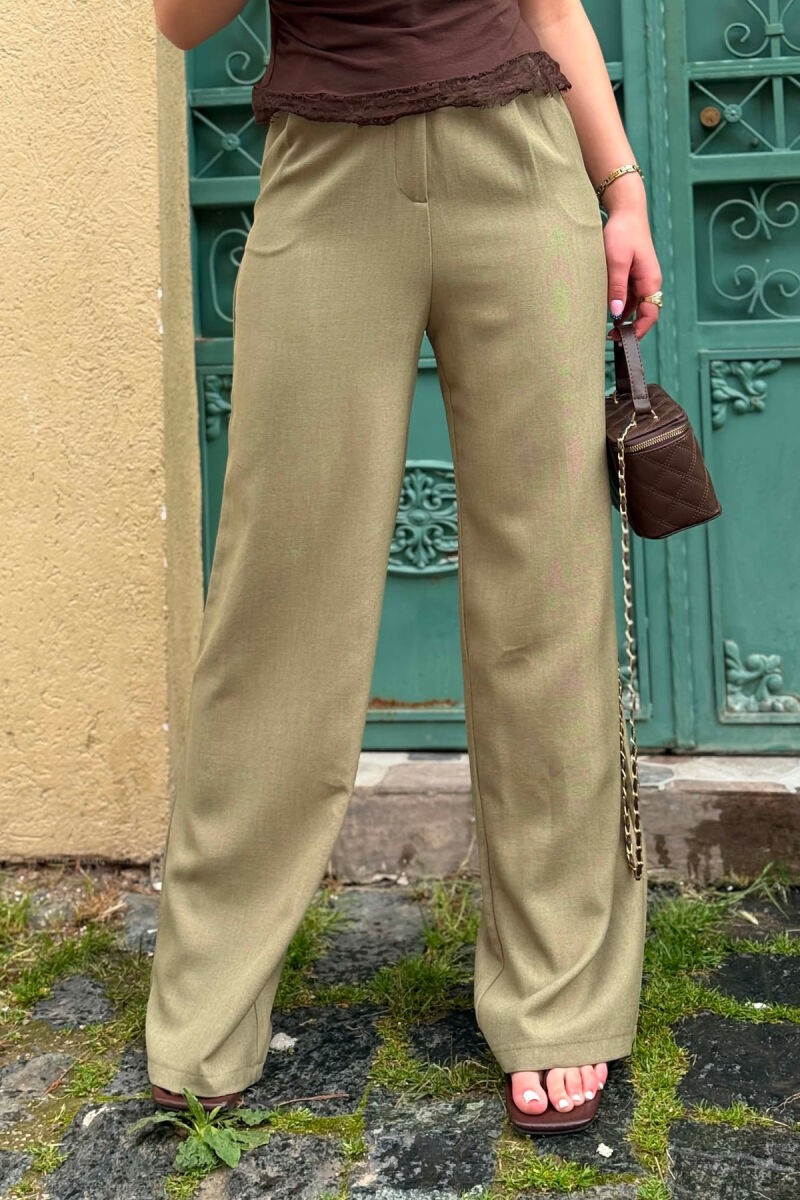 SEMI ELASTIC WAIST ONE COLOR WOMAN TROUSERS GREEN/JESHILE - 4