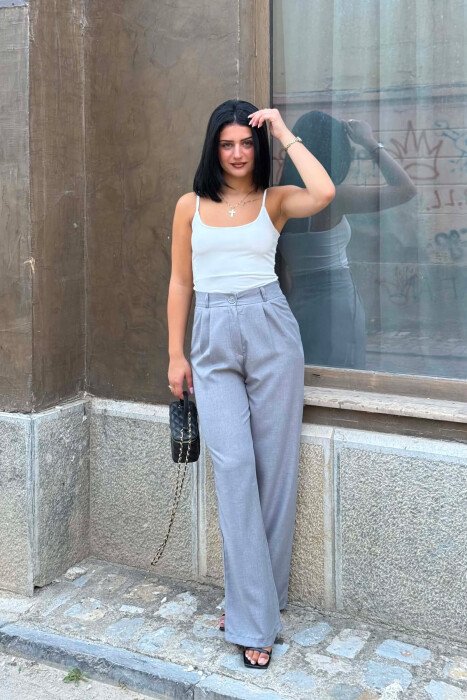 SEMI ELASTIC WAIST ONE COLOR WOMAN TROUSERS GREY ASH/GRI HIRI 
