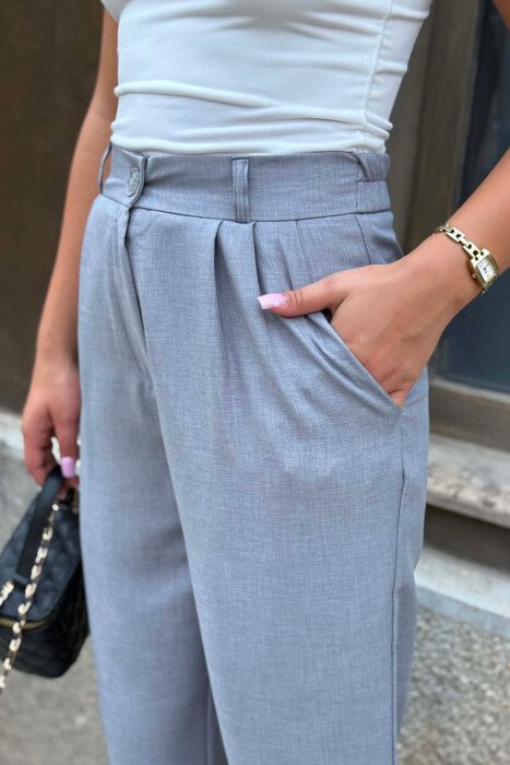 SEMI ELASTIC WAIST ONE COLOR WOMAN TROUSERS GREY ASH/GRI HIRI - 3