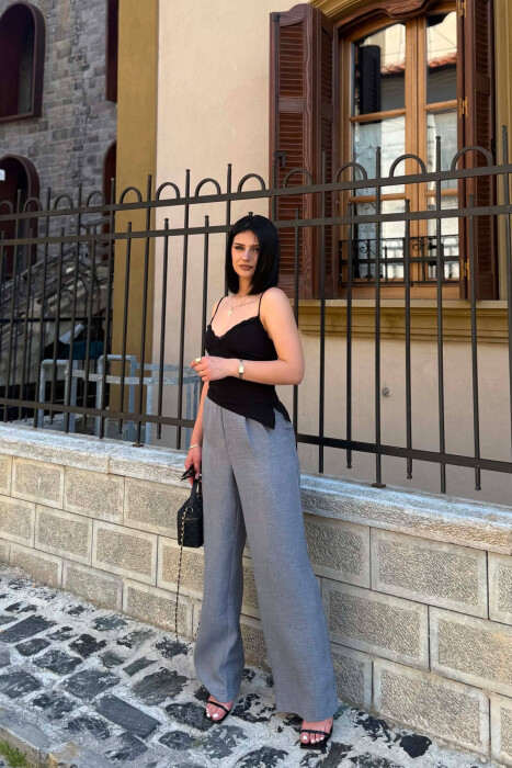 SEMI ELASTIC WAIST ONE COLOR WOMAN TROUSERS GREY/GRI 
