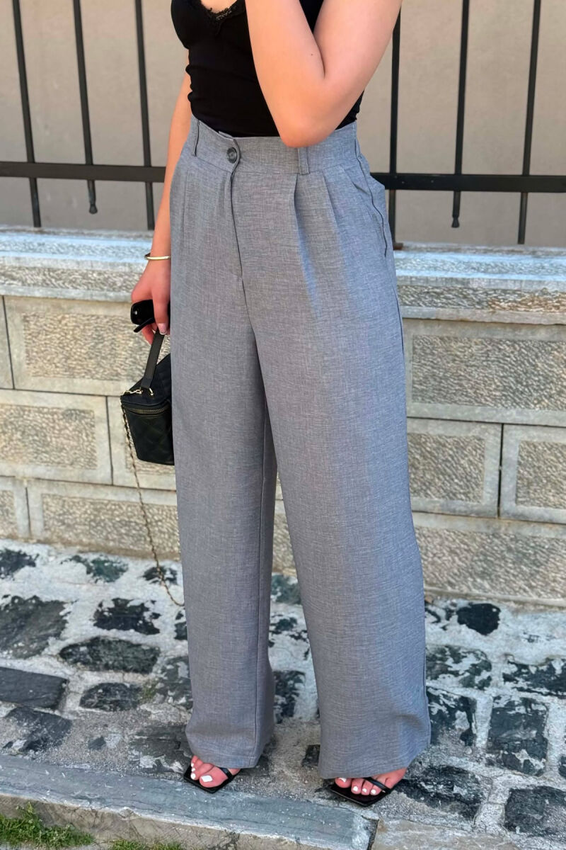 SEMI ELASTIC WAIST ONE COLOR WOMAN TROUSERS GREY/GRI - 2