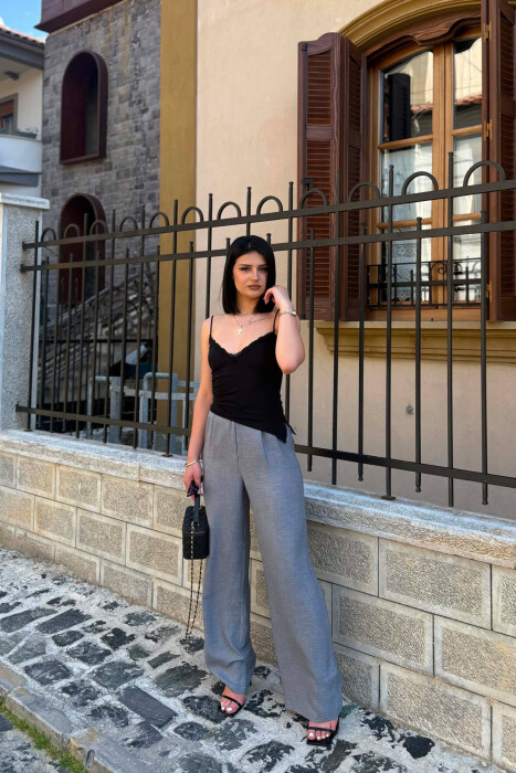 SEMI ELASTIC WAIST ONE COLOR WOMAN TROUSERS GREY/GRI - 3