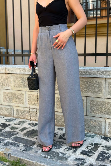SEMI ELASTIC WAIST ONE COLOR WOMAN TROUSERS GREY/GRI - 5