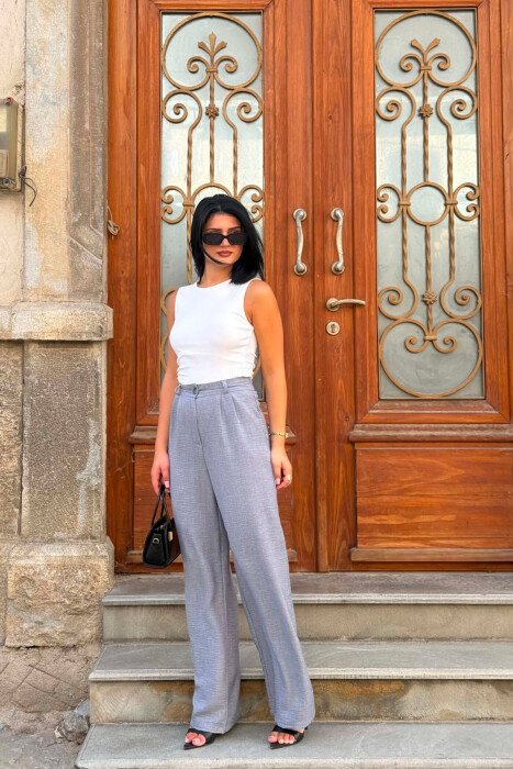 SEMI ELASTIC WAIST ONE COLOR WOMAN TROUSERS GREY/GRI - 1
