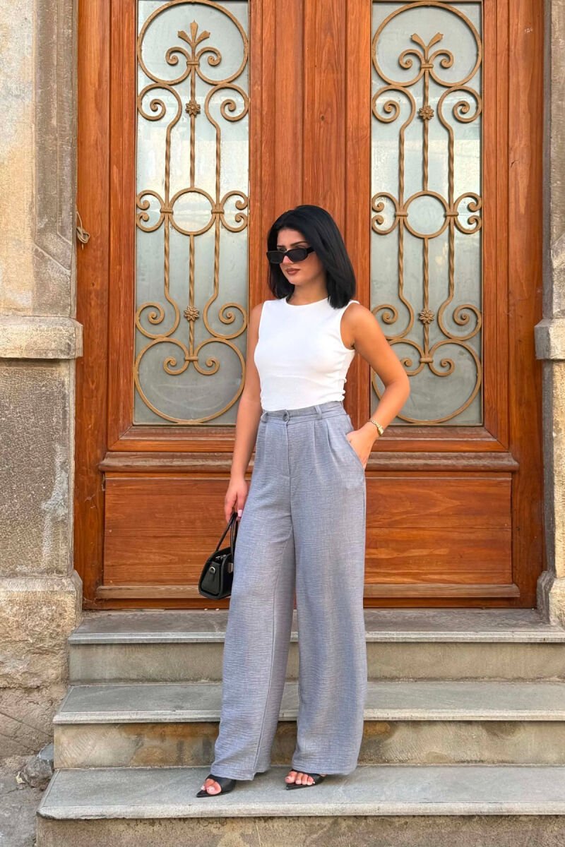SEMI ELASTIC WAIST ONE COLOR WOMAN TROUSERS GREY/GRI - 2