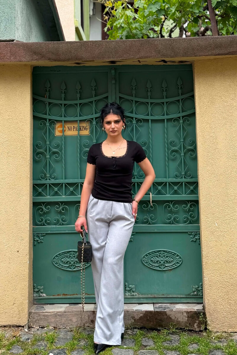 SEMI ELASTIC WAIST ONE COLOR WOMAN TROUSERS LIGHT GREY/GZ - 2
