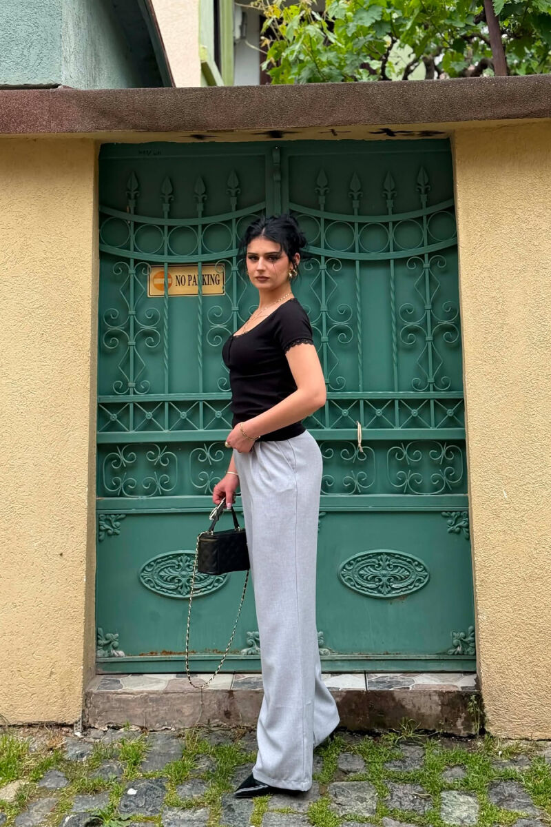 SEMI ELASTIC WAIST ONE COLOR WOMAN TROUSERS LIGHT GREY/GZ - 3