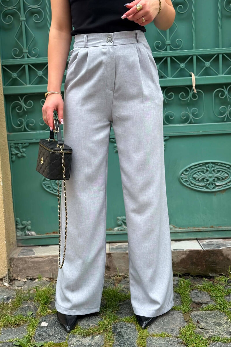 SEMI ELASTIC WAIST ONE COLOR WOMAN TROUSERS LIGHT GREY/GZ - 6