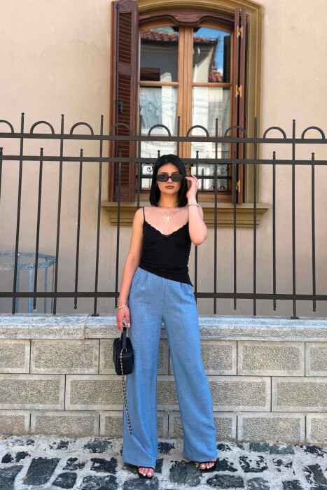 SEMI ELASTIC WAIST ONE COLOR WOMAN TROUSERS LIGHTBLUE/BZ - 1