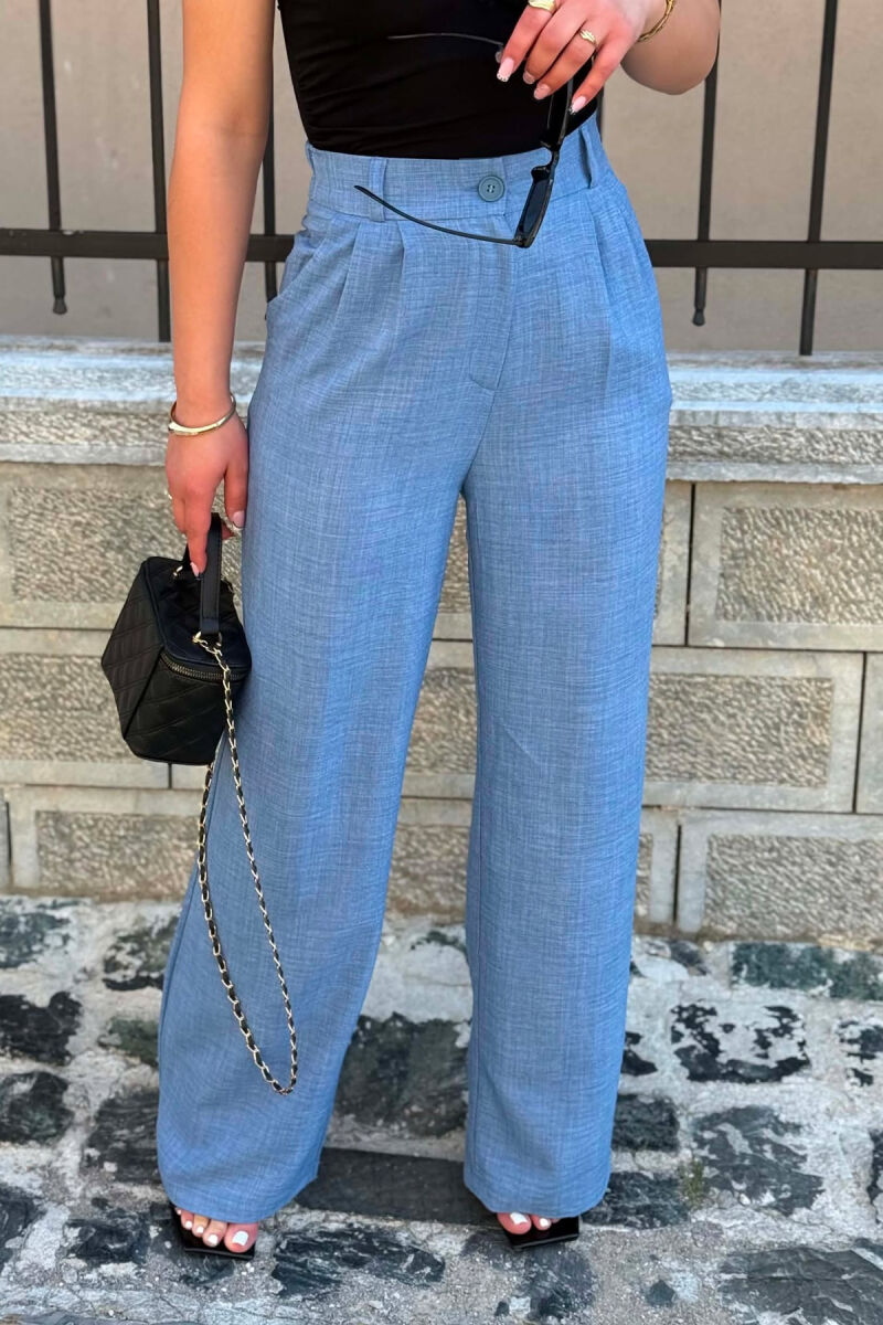 SEMI ELASTIC WAIST ONE COLOR WOMAN TROUSERS LIGHTBLUE/BZ - 2