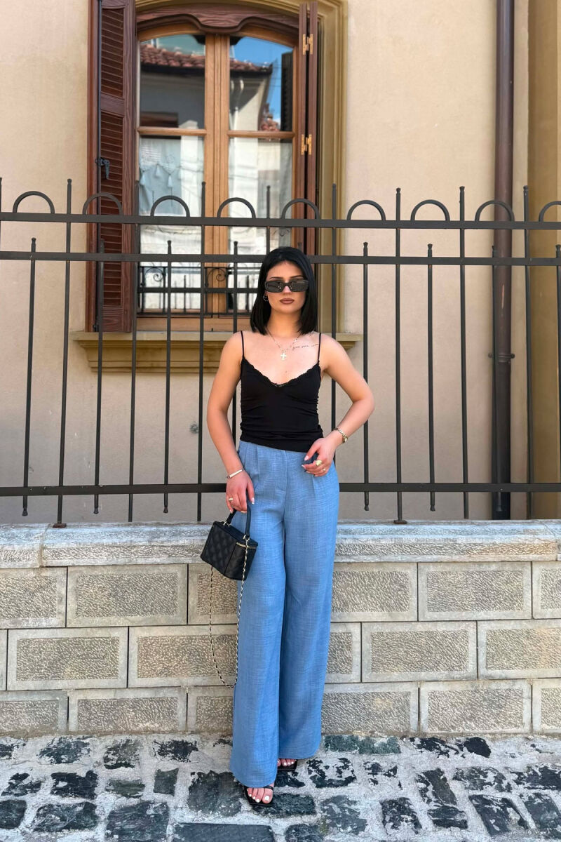 SEMI ELASTIC WAIST ONE COLOR WOMAN TROUSERS LIGHTBLUE/BZ - 3
