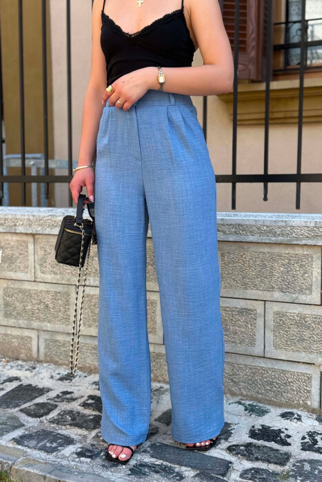 SEMI ELASTIC WAIST ONE COLOR WOMAN TROUSERS LIGHTBLUE/BZ - 5
