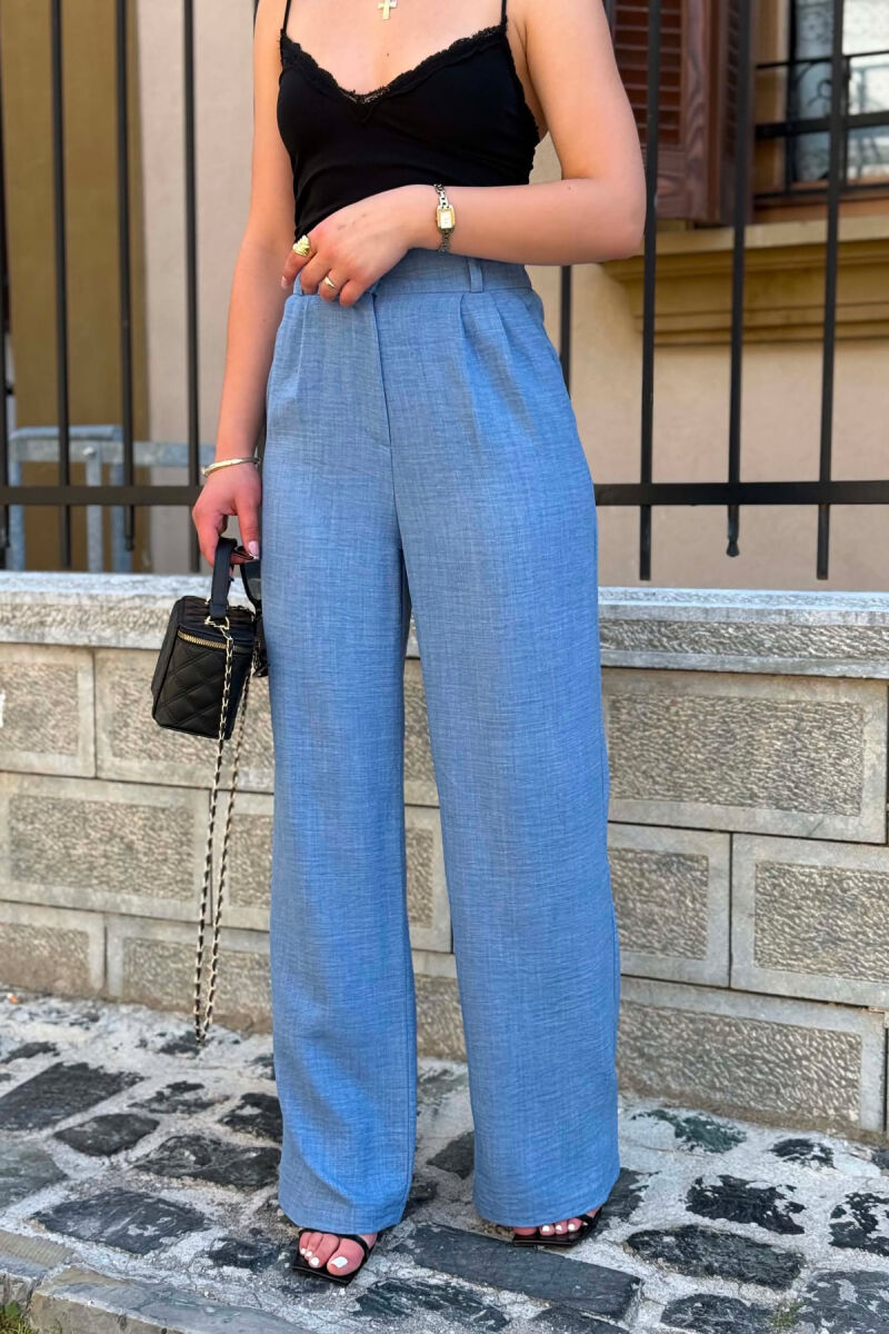 SEMI ELASTIC WAIST ONE COLOR WOMAN TROUSERS LIGHTBLUE/BZ - 5
