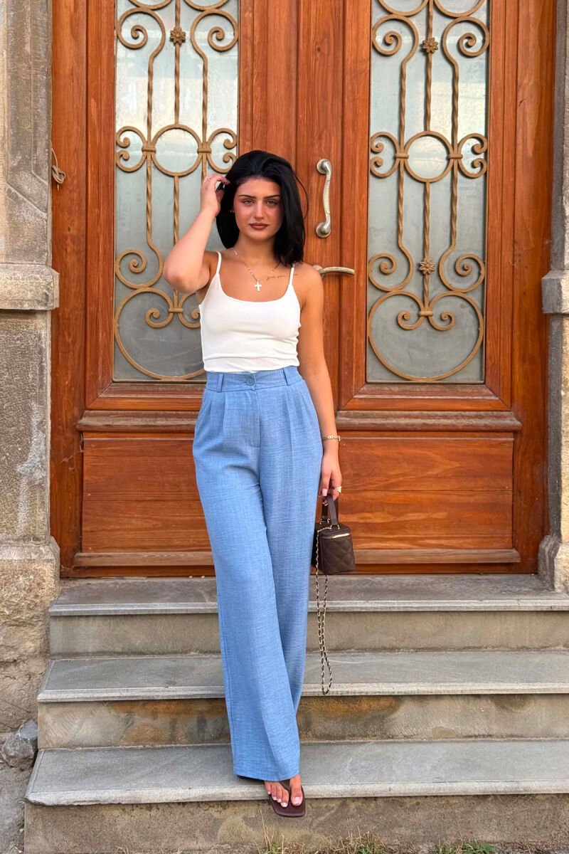 SEMI ELASTIC WAIST ONE COLOR WOMAN TROUSERS LIGHTBLUE/BZ - 1