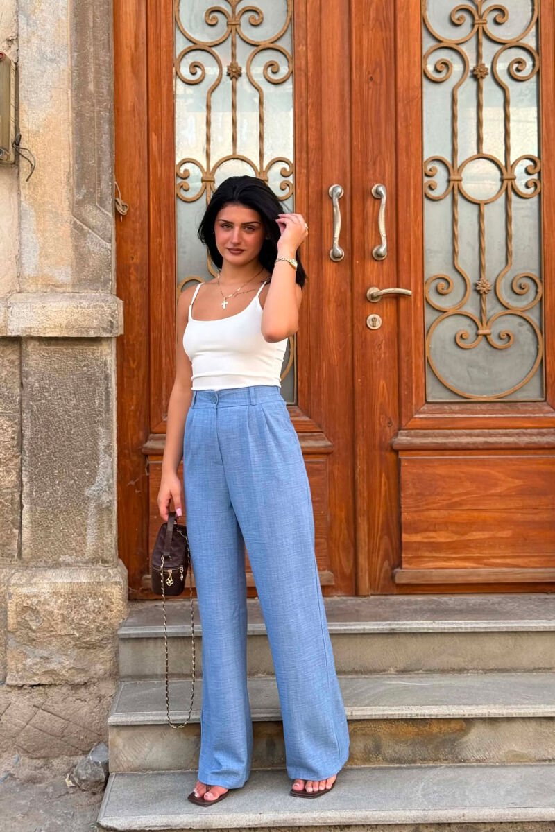 SEMI ELASTIC WAIST ONE COLOR WOMAN TROUSERS LIGHTBLUE/BZ - 2