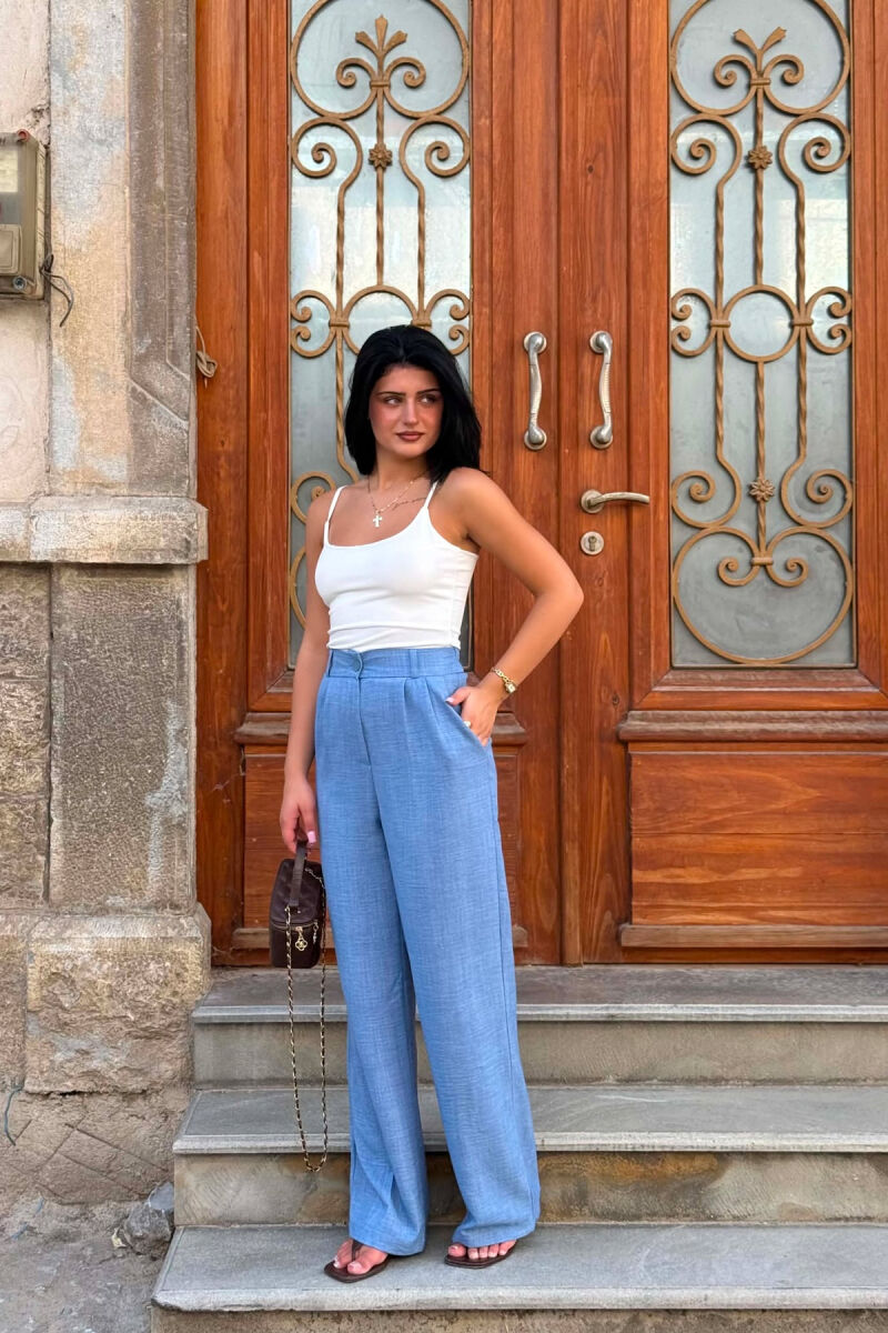 SEMI ELASTIC WAIST ONE COLOR WOMAN TROUSERS LIGHTBLUE/BZ - 3