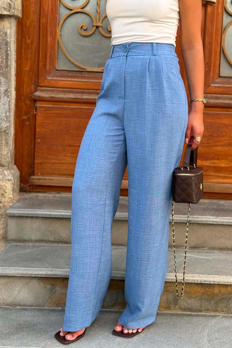 SEMI ELASTIC WAIST ONE COLOR WOMAN TROUSERS LIGHTBLUE/BZ - 4
