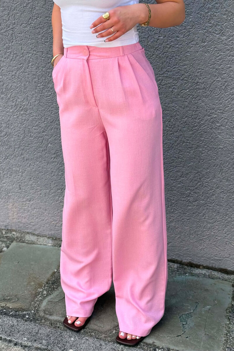 SEMI ELASTIC WAIST ONE COLOR WOMAN TROUSERS PINK/ROZE - 2