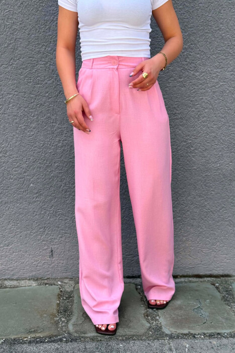 SEMI ELASTIC WAIST ONE COLOR WOMAN TROUSERS PINK/ROZE - 4
