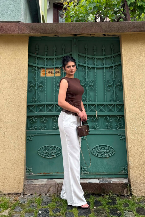 SEMI ELASTIC WAIST ONE COLOR WOMAN TROUSERS WHITE-E BARDHE - 2