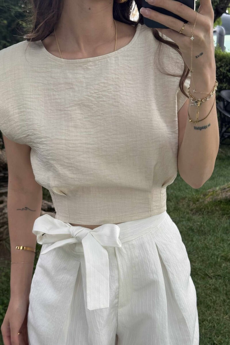 SEMI ELASTIC WAIST ONE COLOR WOMEN TANK TOP CREAM/KREM - 2