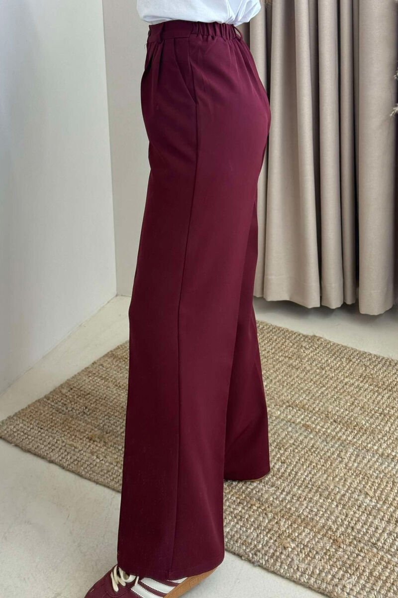 SEMI ELASTIC WAIST ONE COLOR WOMEN TROUSERS BURGUNDY/VISHNJE - 3