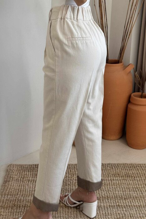 SEMI ELASTIC WAIST ONE COLOR WOMEN TROUSERS CREAM/KREM - 8